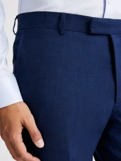 MOSS Blue Slim Slub Suit Trousers