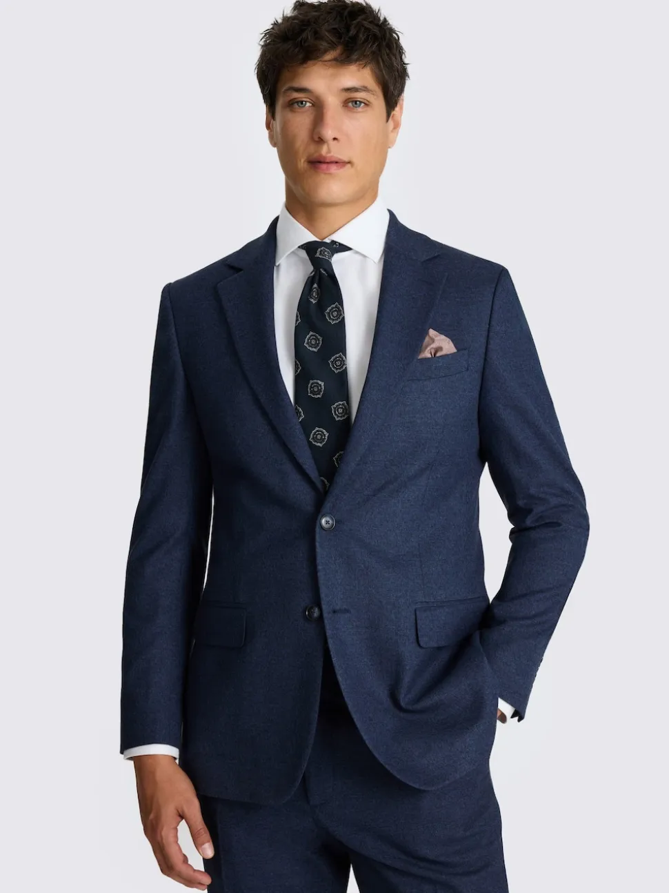 MOSS Blue Tailored Flannel Suit Jacket