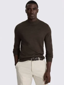 MOSS Brown Merino-Blend Mock-Neck Jumper