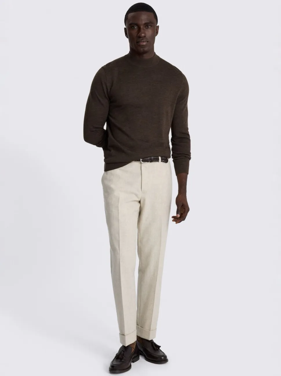 MOSS Brown Merino-Blend Mock-Neck Jumper
