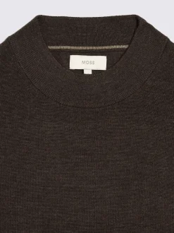 MOSS Brown Merino-Blend Mock-Neck Jumper