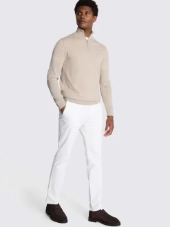 MOSS Camel Merino-Blend Zip-Neck Jumper