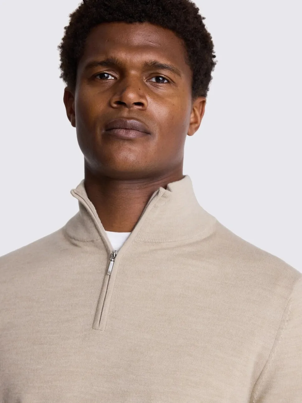 MOSS Camel Merino-Blend Zip-Neck Jumper