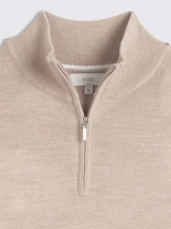 MOSS Camel Merino-Blend Zip-Neck Jumper