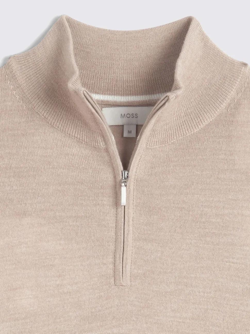 MOSS Camel Merino-Blend Zip-Neck Jumper