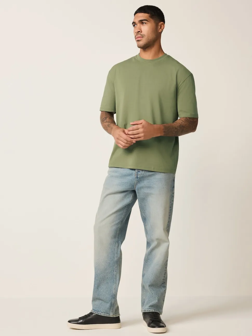 Moss Green Relaxed Fit Essential Crew Neck Cotton T-Shirt
