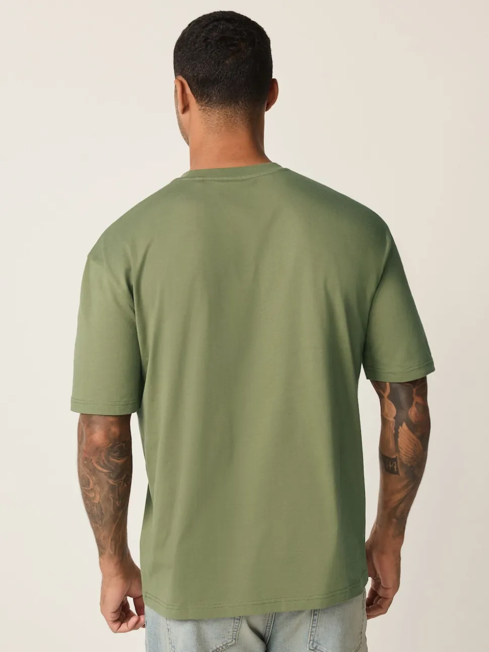 Moss Green Relaxed Fit Essential Crew Neck Cotton T-Shirt