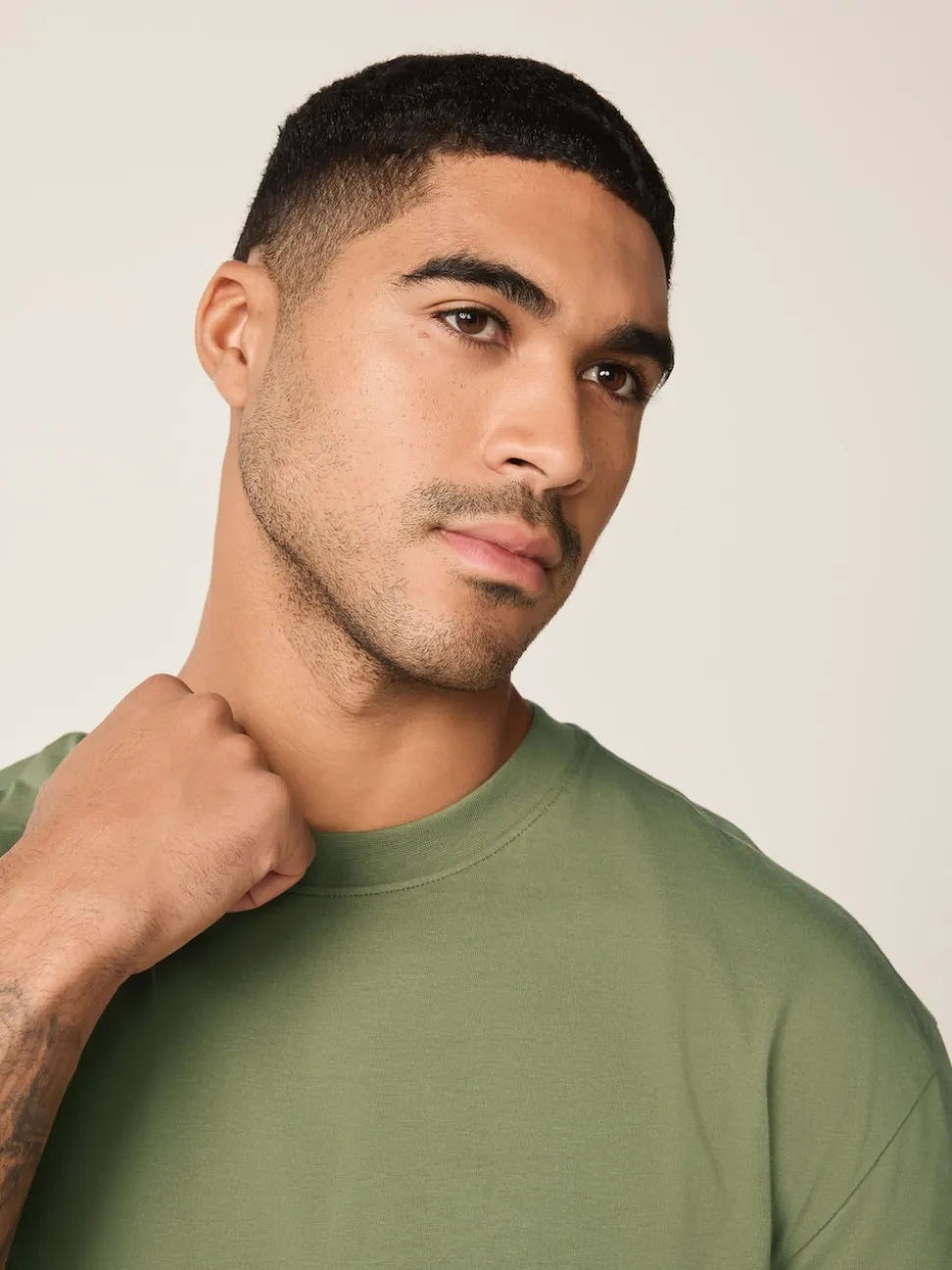 Moss Green Relaxed Fit Essential Crew Neck Cotton T-Shirt