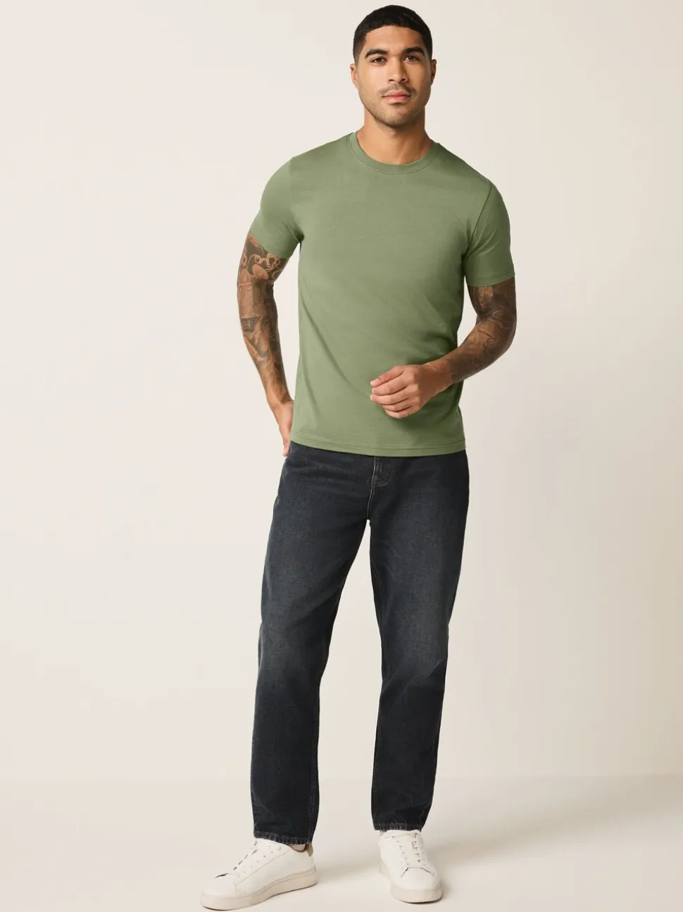 Moss Green Slim Fit Essential Crew Neck Cotton T-Shirt