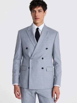 MOSS Grey Slim Double Breasted Stretch Suit Jacket