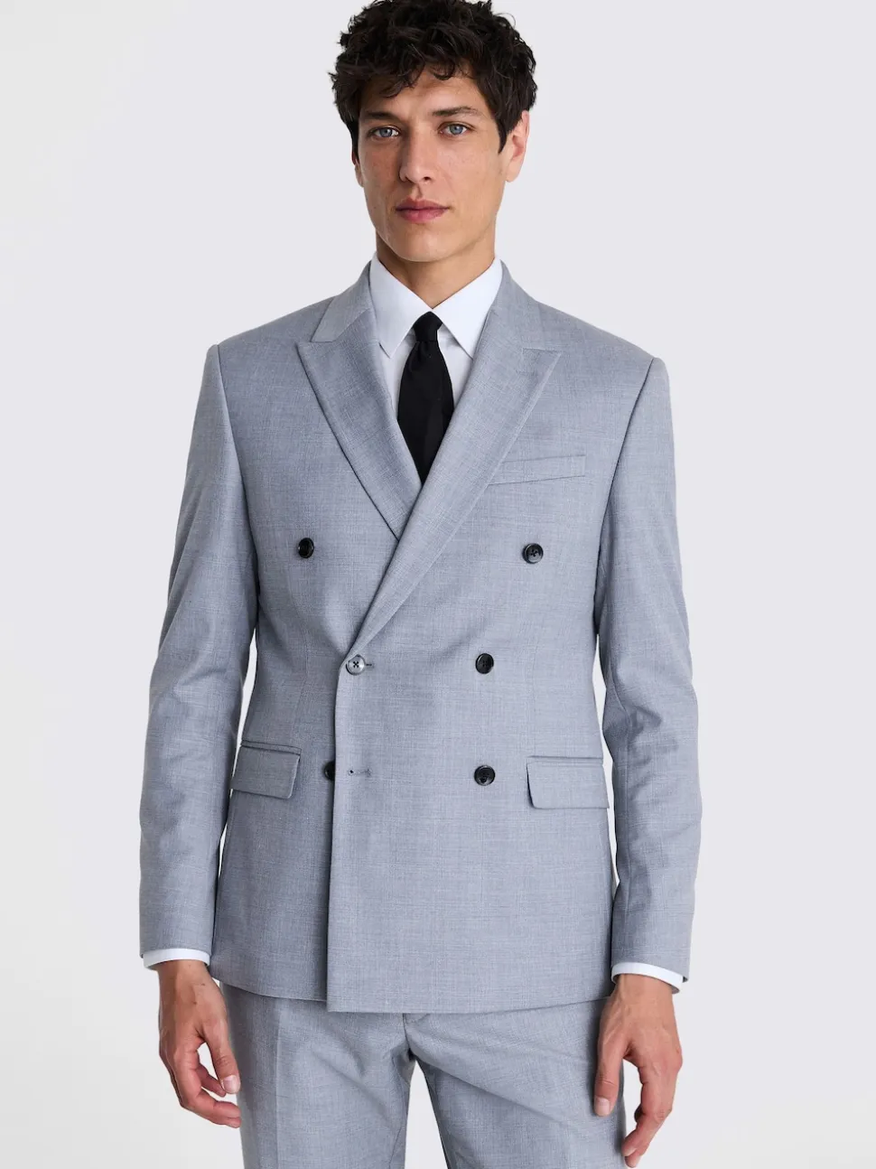 MOSS Grey Slim Double Breasted Stretch Suit Jacket