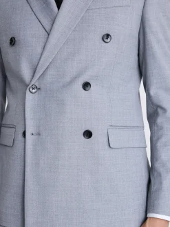 MOSS Grey Slim Double Breasted Stretch Suit Jacket