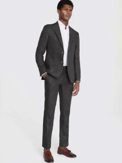 MOSS Grey Tailored Fit Linen Suit Jacket