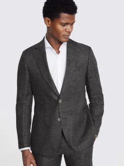 MOSS Grey Tailored Fit Linen Suit Jacket