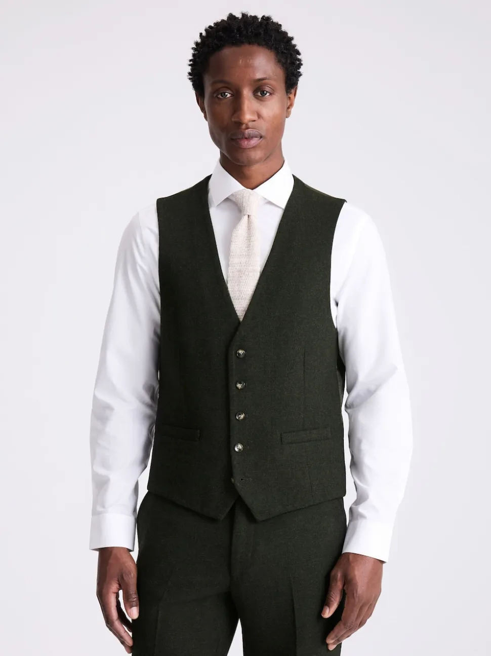 MOSS Khaki Slim Donegal Tweed Suit Waistcoat