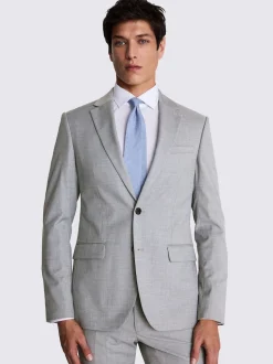 MOSS Light Grey Slim Regular Fit Stretch Suit Jacket
