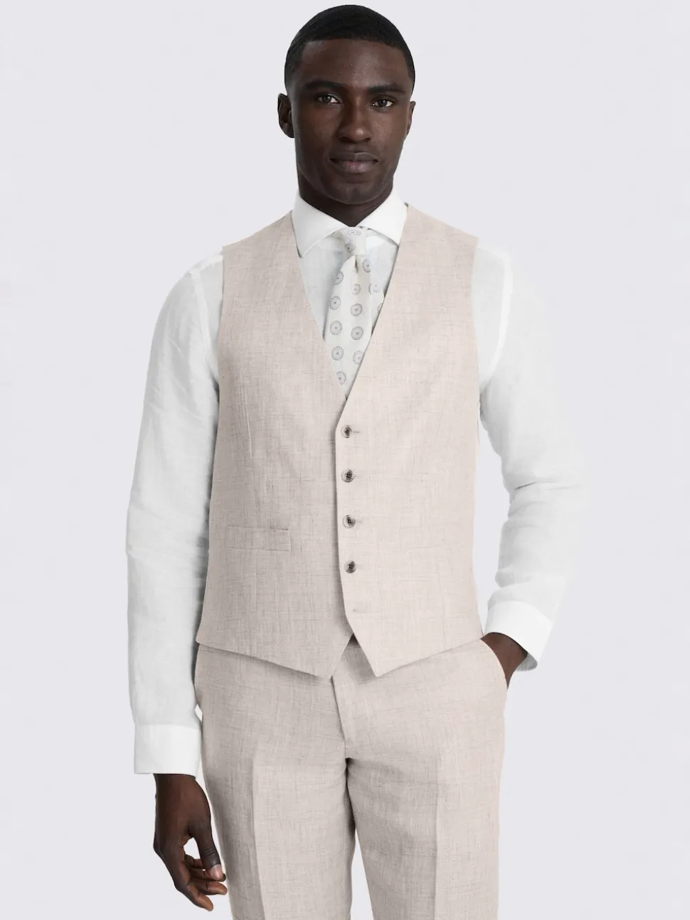 MOSS Natural Tailored Fit Linen Waistcoat