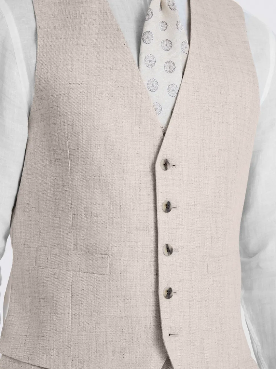 MOSS Natural Tailored Fit Linen Waistcoat