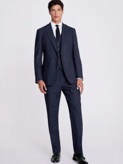 MOSS Navy Black Check Regular Fit Suit Jacket