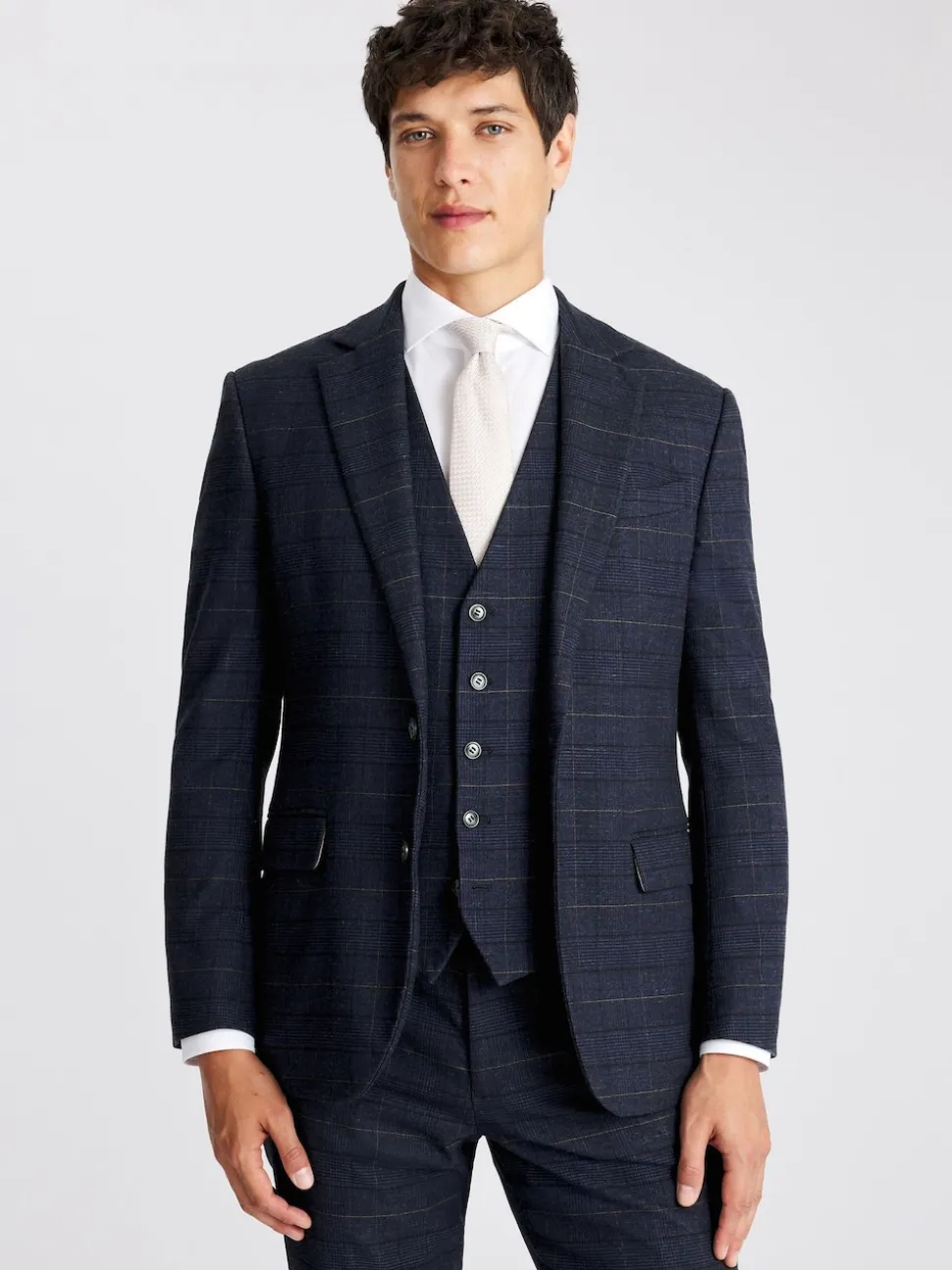 MOSS Navy Black Check Tailored Regular Fit Suit Jacket