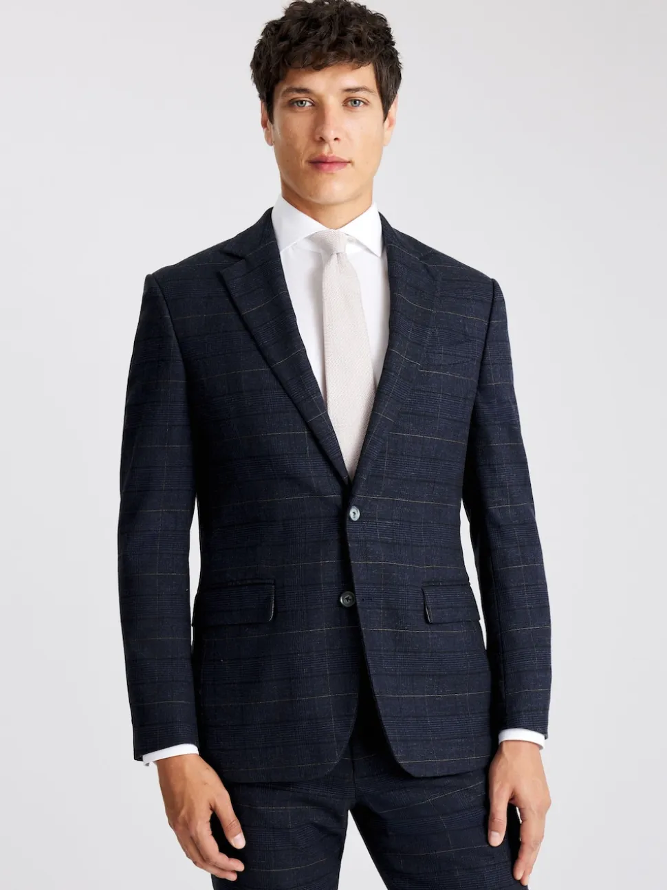 MOSS Navy Black Check Tailored Regular Fit Suit Jacket