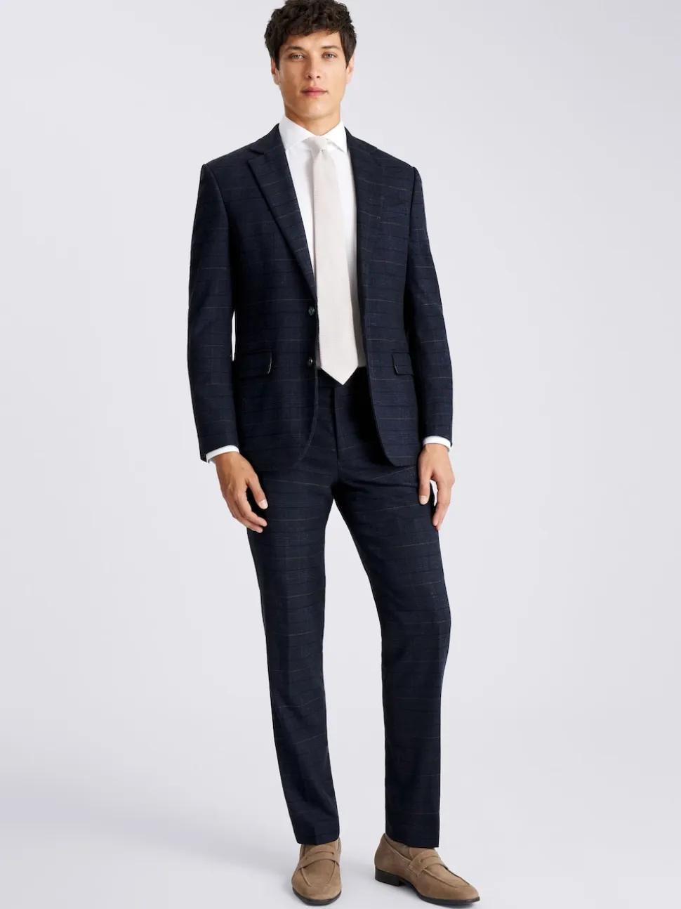 MOSS Navy Black Check Tailored Regular Fit Suit Jacket