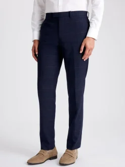 MOSS Navy Black Check Tailored Regular Fit Suit Trousers