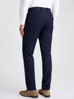 MOSS Navy Black Check Tailored Regular Fit Suit Trousers
