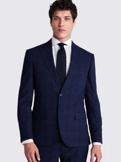 MOSS Navy Check Slim Suit Jacket
