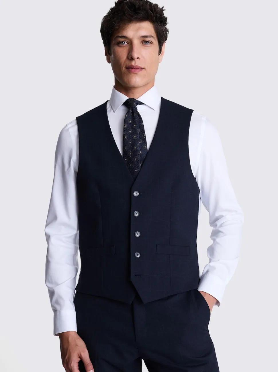 MOSS Navy Check Slim Suit Waistcoat