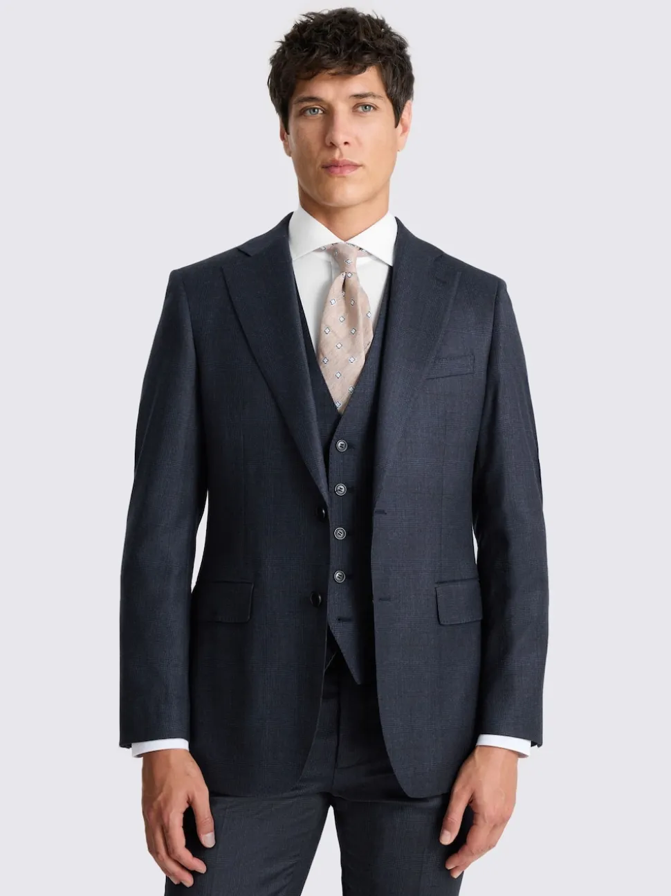 MOSS Navy Check Tailored Performance Suit Jacket