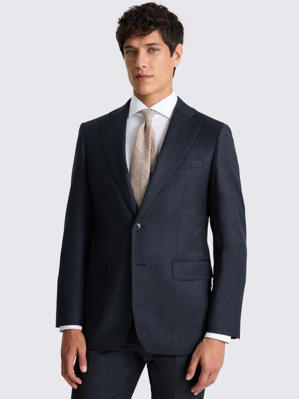 MOSS Navy Check Tailored Performance Suit Jacket