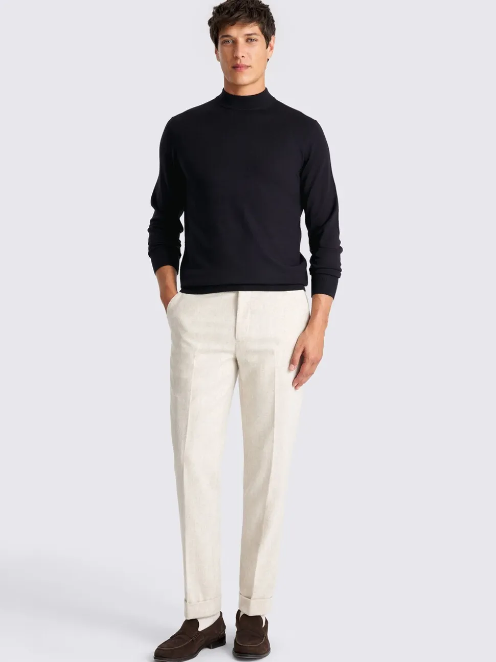 MOSS Navy Merino-Blend Mock-Neck Jumper