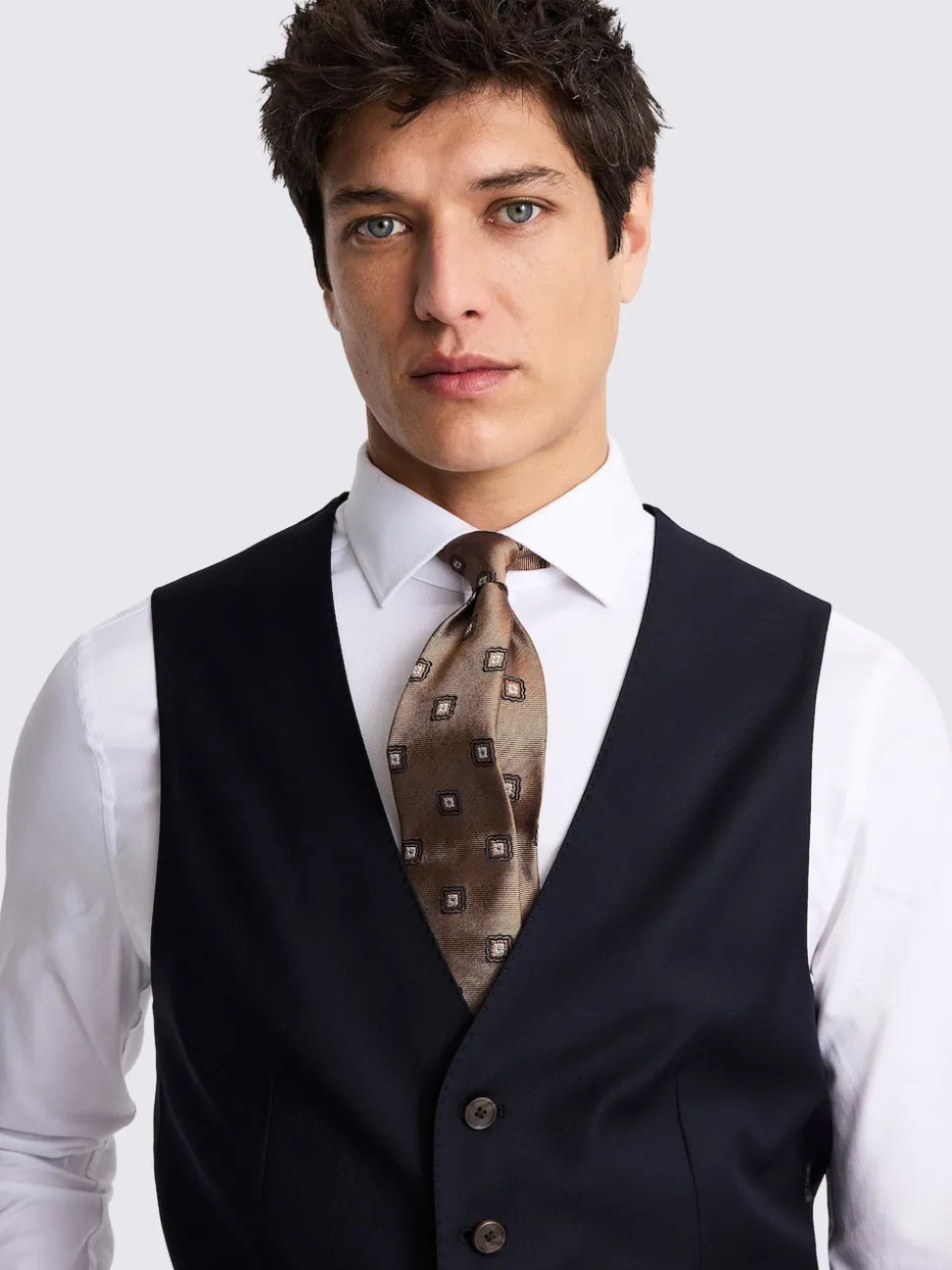 MOSS Navy Tailored Twill Italian Suit Waistcoat