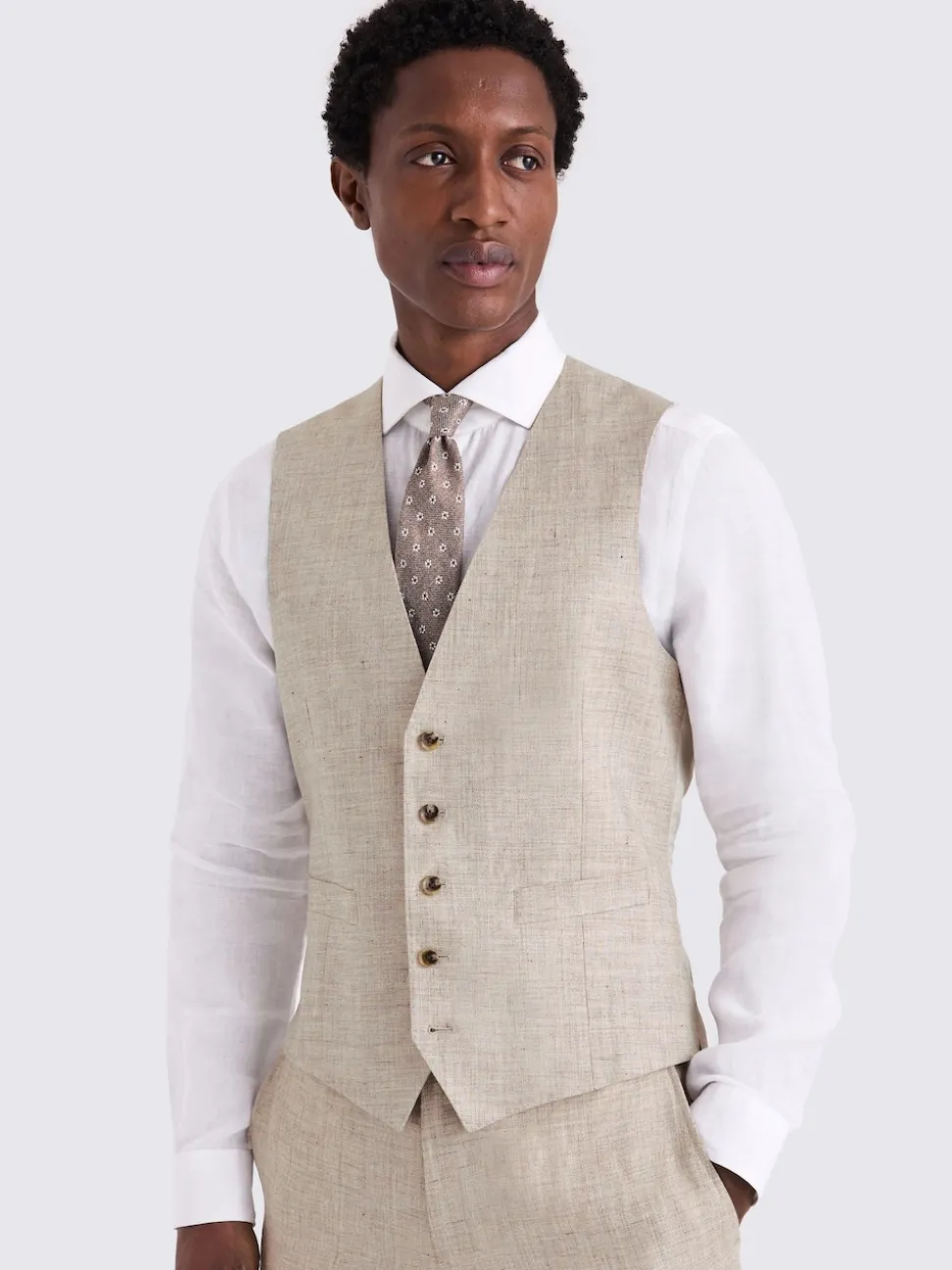 MOSS Oatmeal Tailored Fit Linen Suit Waistcoat