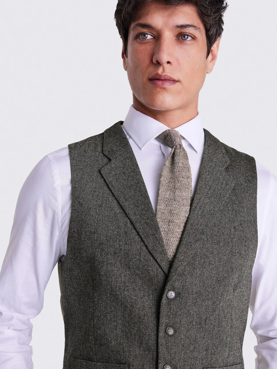 MOSS Olive Tailored Herringbone Suit Waistcoat
