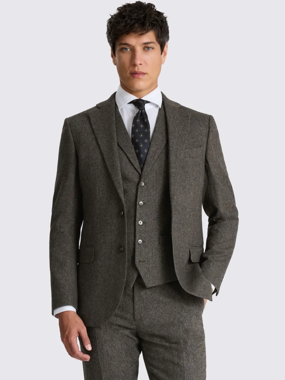 MOSS Olive Tailored Herringbone Suit Jacket