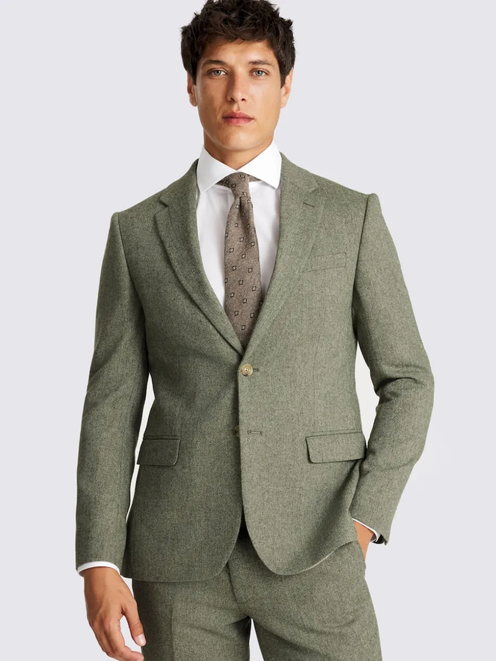 MOSS Sage Slim Herringbone Tweed Suit Jacket
