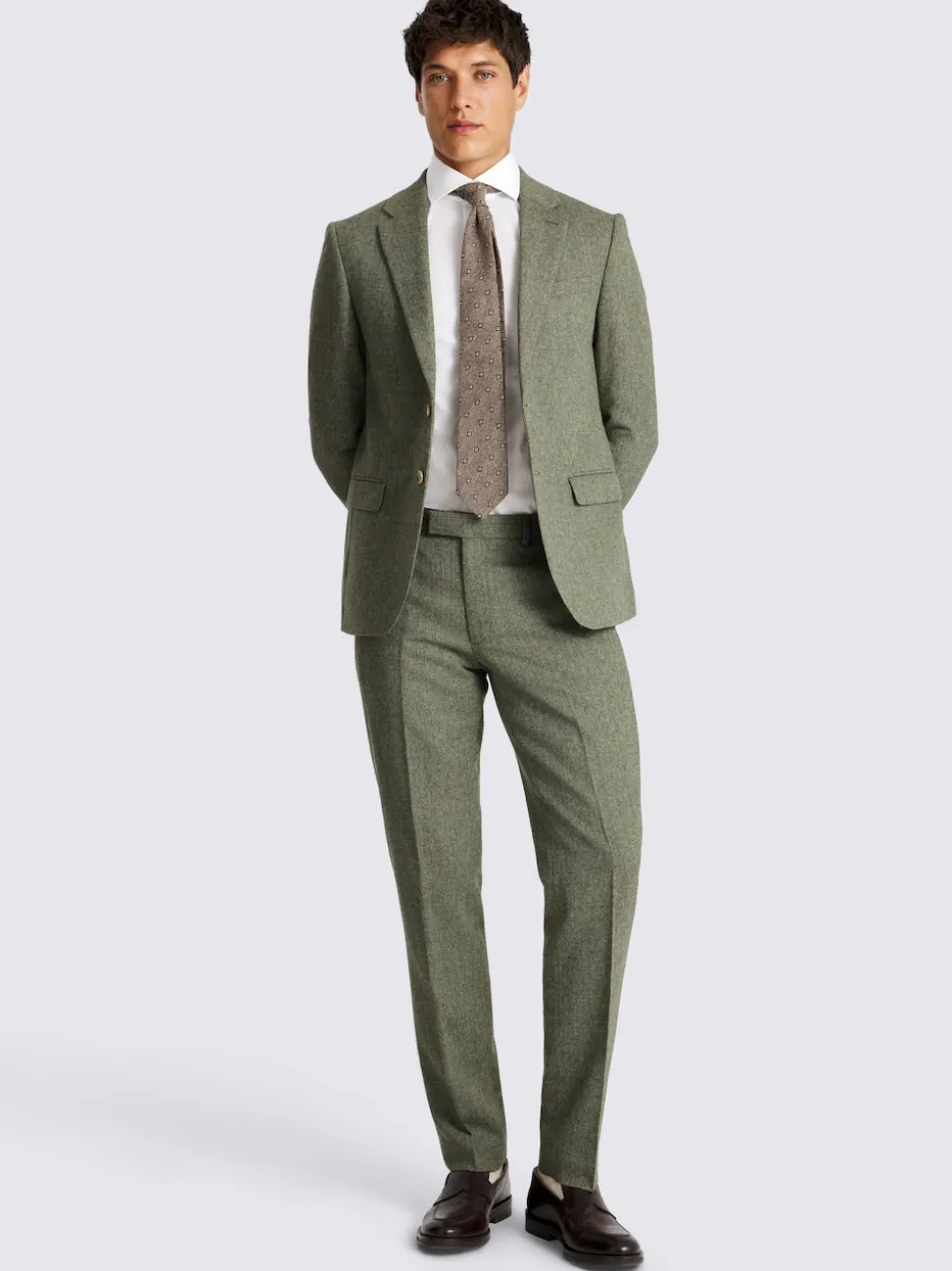 MOSS Sage Slim Herringbone Tweed Suit Jacket
