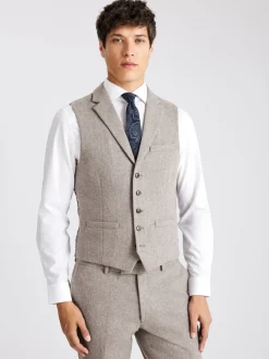 MOSS Stone Slim Donegal Tweed Suit Waistcoat