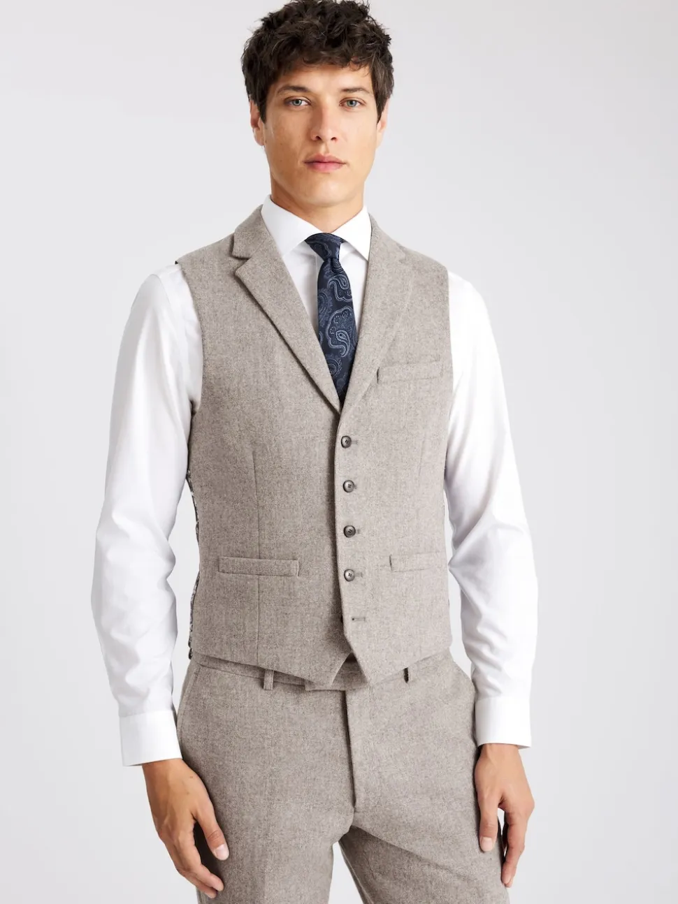 MOSS Stone Slim Donegal Tweed Suit Waistcoat