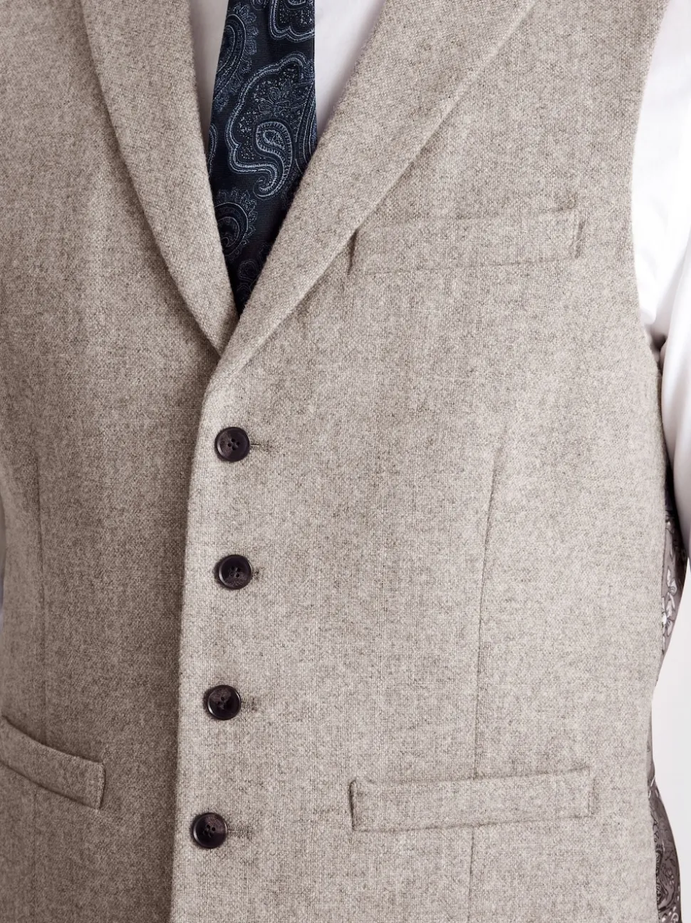 MOSS Stone Slim Donegal Tweed Suit Waistcoat