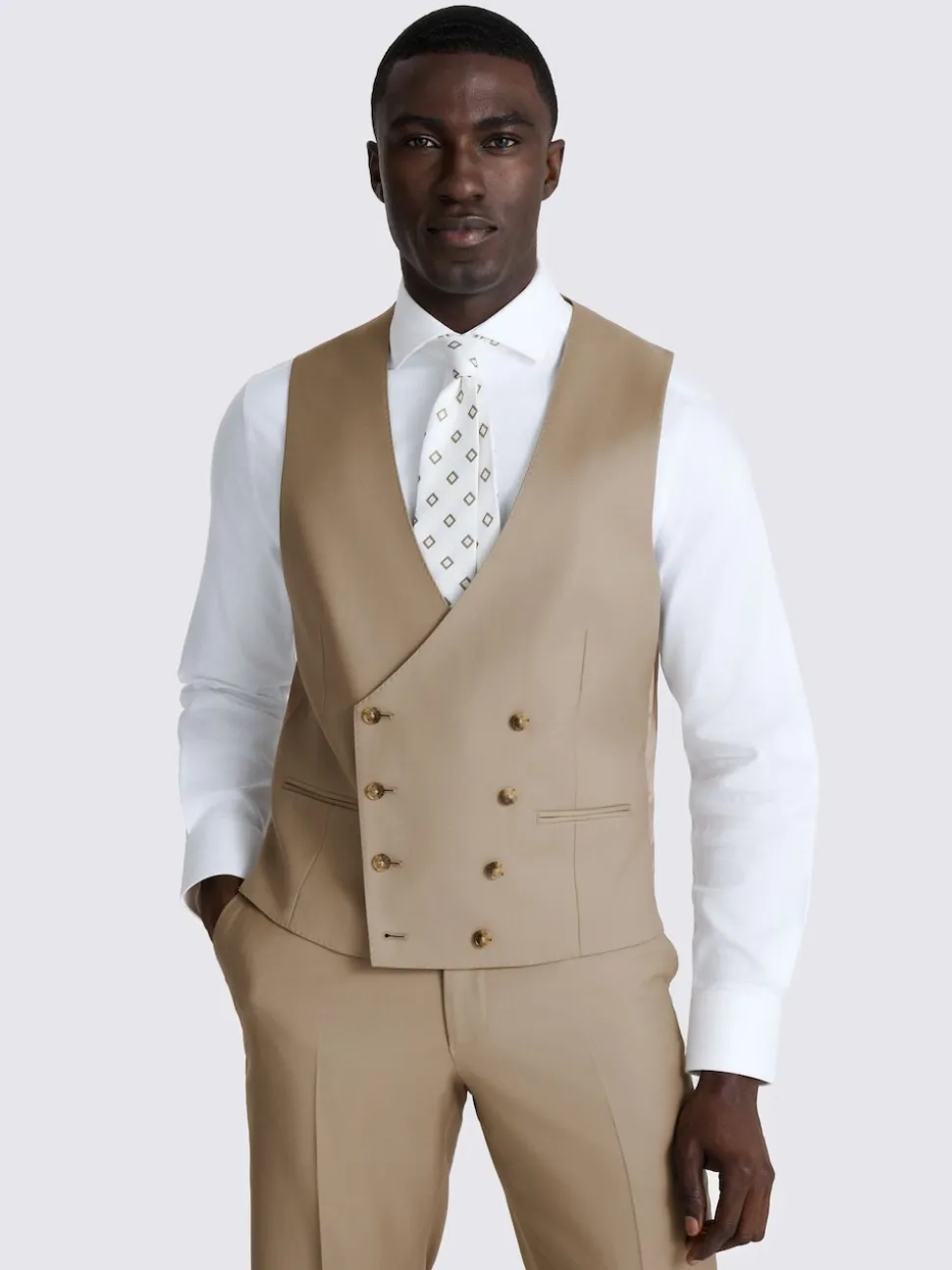 MOSS Taupe Tailored Fit Italian Twill Suit Waistcoat