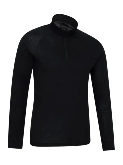 Mountain Warehouse Black Mens Merino Quarter Zip Thermal Top