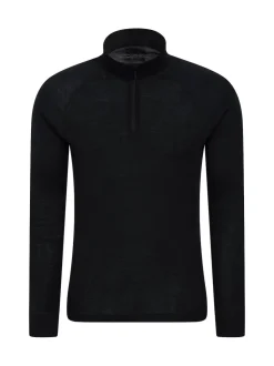 Mountain Warehouse Black Mens Merino Quarter Zip Thermal Top