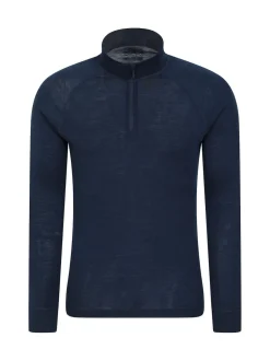 Mountain Warehouse Blue Mens Merino Quarter Zip Thermal Top