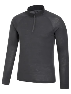Mountain Warehouse Grey Mens Merino II Long Sleeve Quarter Zip Thermal Top