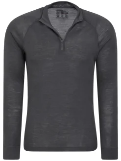 Mountain Warehouse Grey Mens Merino II Long Sleeve Quarter Zip Thermal Top