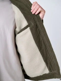 Mushroom Brown Corduroy Borg Lined Jacket