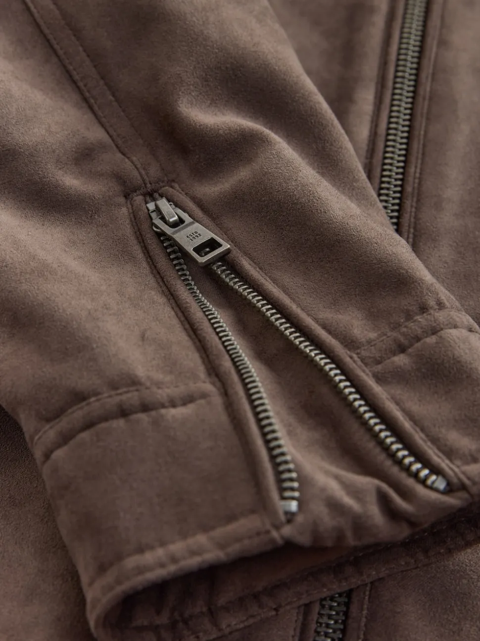 Mushroom Brown Faux Suede Borg Lined Zip Jacket